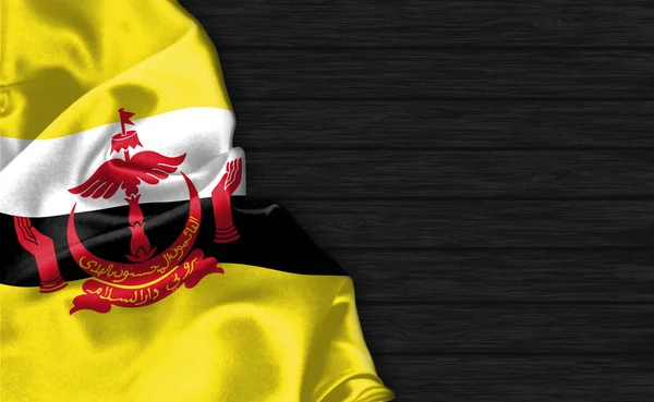 Primer Plano Bandera Brunei Darussalam Parte Superior Del Fondo Madera —  Fotos de Stock