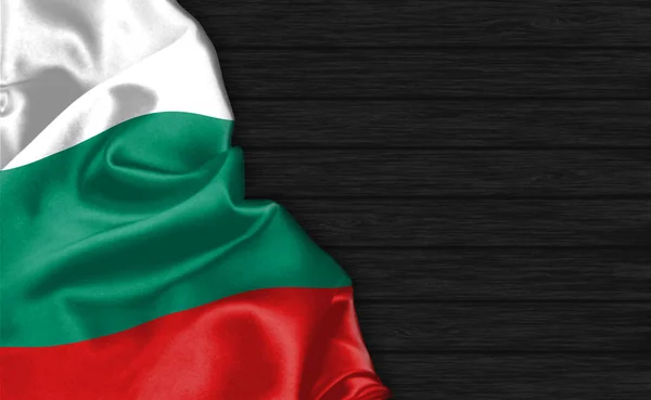 Fechar Bandeira Bulgária Topo Fundo Madeira Preta — Fotografia de Stock