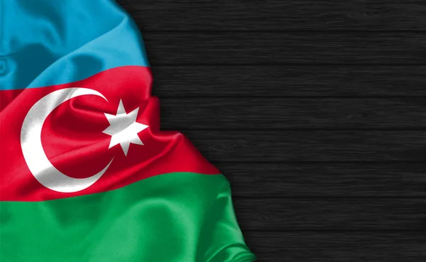 Zbliżenie Flagi Azerbejdżanu Szczycie Czarnego Drewnianego Tła — Zdjęcie stockowe