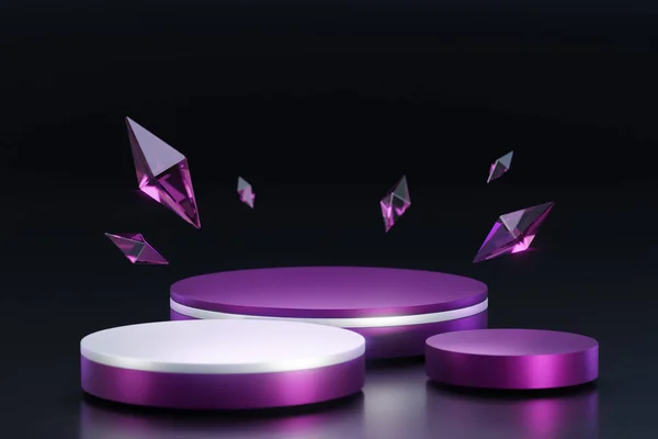 紫色圆形水晶Podium 3D渲染器 — 图库照片