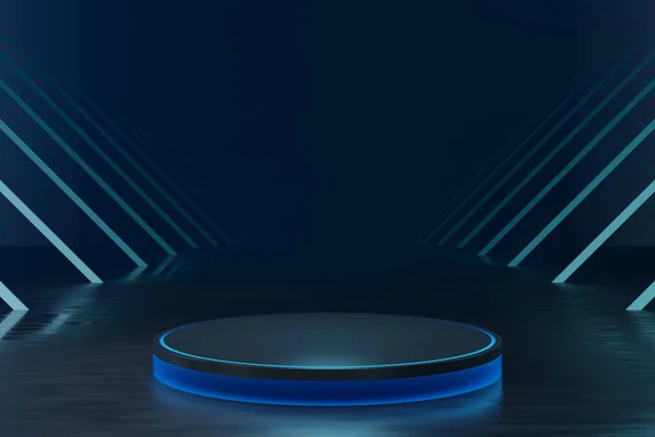 Siyah Mavi Çember Modern Fütürist Podyum 3D Yapılandırma