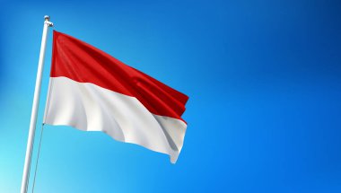 Endonezya Bayrağı Mavi Gökyüzü Arkaplanında 3B Yapılandırması
