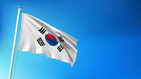 Drapeau Corée Sud Volant Sur Fond Ciel Bleu Render — Photo