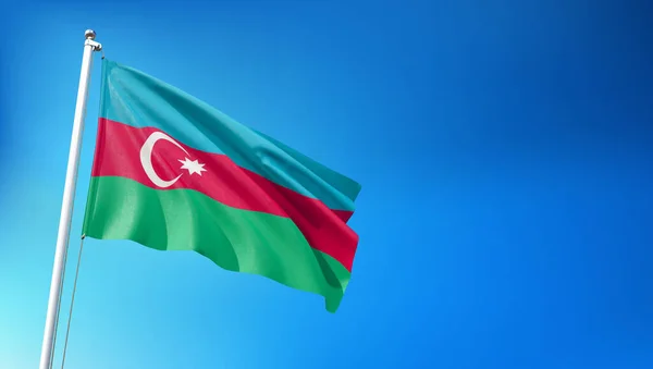 Flaga Azerbejdżanu Tle Błękitnego Nieba Render — Zdjęcie stockowe