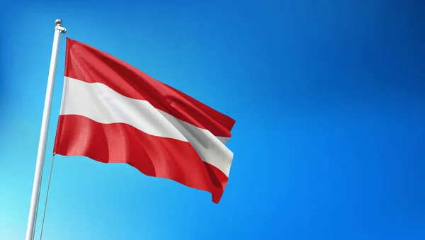 Austriacka Flaga Tle Błękitnego Nieba Render — Zdjęcie stockowe