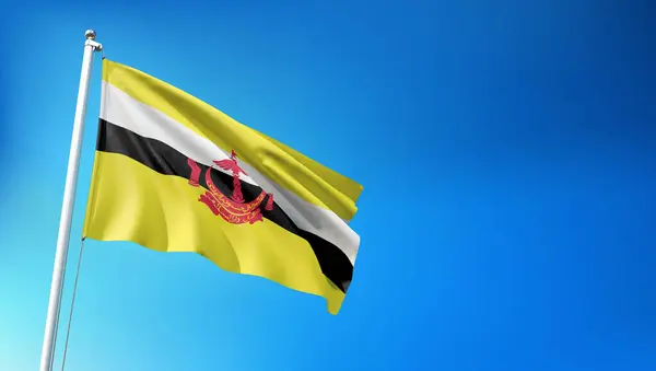Bandera Brunei Darussalam Ondeando Sobre Fondo Azul Del Cielo Render — Foto de Stock