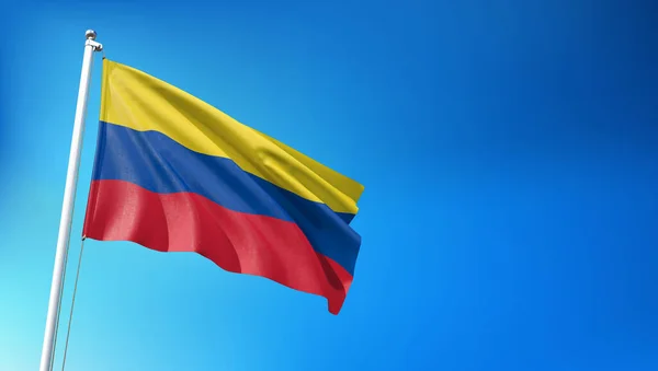 Colombiaanse Vlag Wapperend Blue Sky Achtergrond Render — Stockfoto
