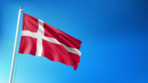 Danimarca Bandiera Che Sventola Sfondo Blue Sky Render — Foto Stock