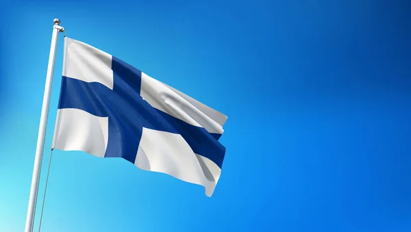 Finlandia Bandiera Che Sventola Sfondo Blue Sky Render — Foto Stock