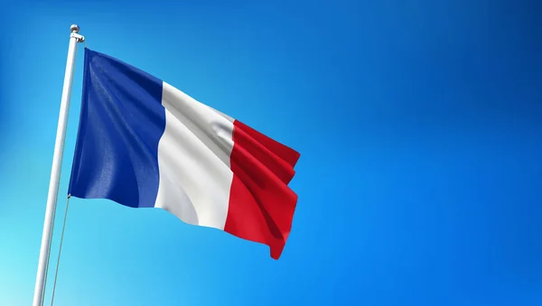 Franska Flaggan Flyger Blå Himmel Bakgrund Render — Stockfoto