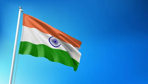 Indická Vlajka Vlající Pozadí Modrého Nebe Render — Stock fotografie