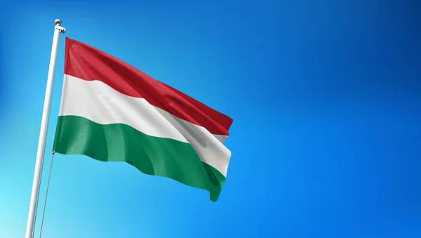 Flaga Węgry Pływające Tle Błękitnego Nieba Render — Zdjęcie stockowe