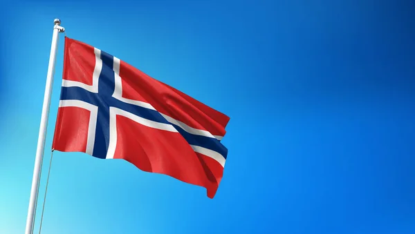 Norvégia Zászló Flying Blue Sky Háttér Render — Stock Fotó
