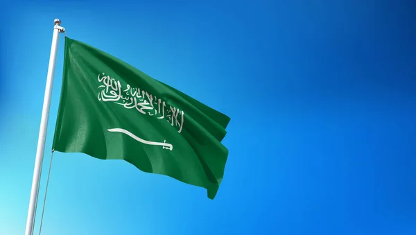 Mavi Gökyüzü Arkaplanda Dalgalanan Suudi Arabistan Bayrağı 3D Görüntü