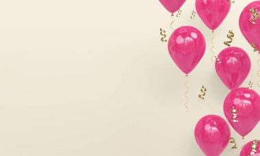 Gerçekçi Pembe Balonlar 3D Render ile Işık Kutlama Arkaplanı
