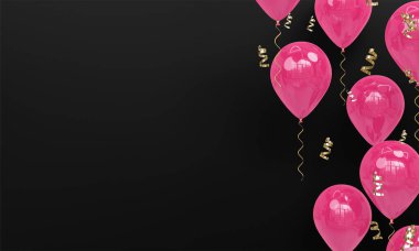 Gerçekçi Pembe Balonlar 3D Render ile Siyah Kutlama Arkaplanı