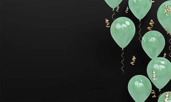 Black Celebration Background Realistic Green Balloons Render — стокове фото