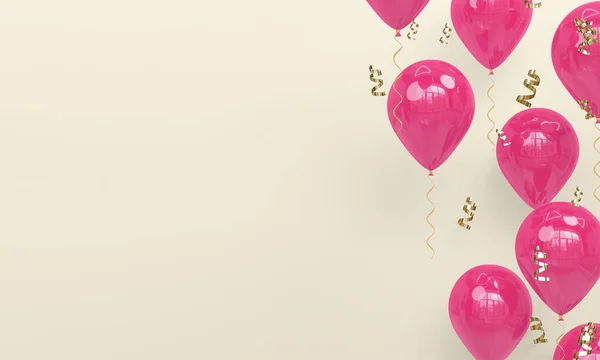 Könnyű Ünneplés Háttér Realisztikus Rózsaszín Léggömbök Render — Stock Fotó