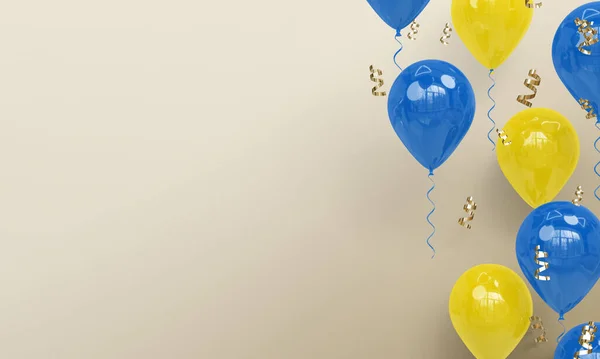 Ljus Bakgrund Med Realistiska Blå Och Gula Ballonger Firande Render — Stockfoto