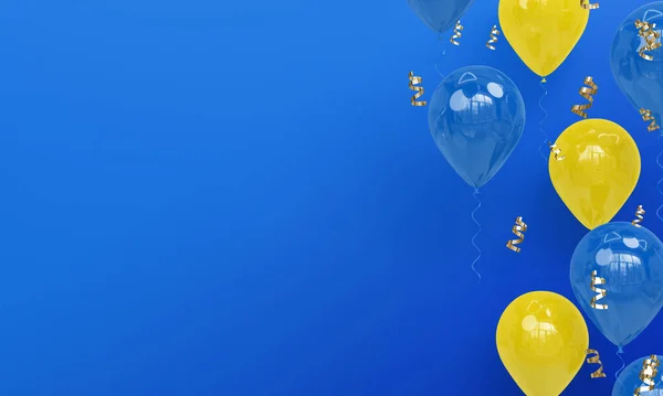 Fundo Azul Com Balões Realistas Azul Amarelo Celebração Render — Fotografia de Stock