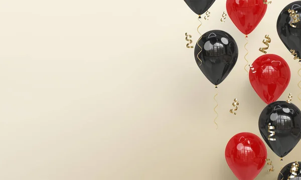 Ljus Bakgrund Med Realistiska Röda Och Svarta Ballonger Firande Render — Stockfoto