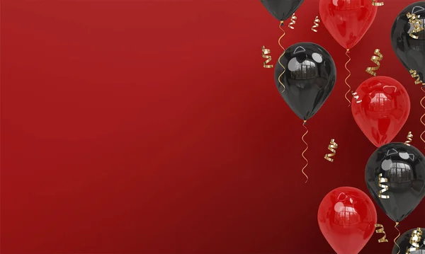 Fond Rouge Avec Réaliste Ballons Rouges Noirs Célébration Render — Photo