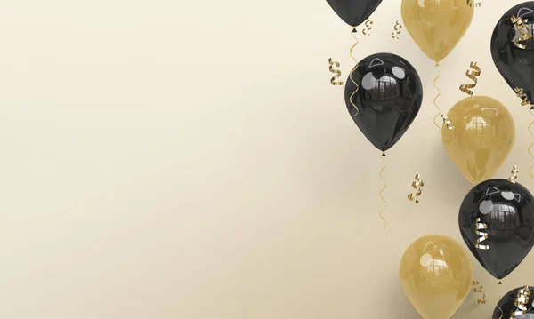Ljus Bakgrund Med Realistiska Svarta Och Guld Ballonger Firande Render — Stockfoto