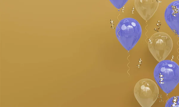 Χρυσό Φόντο Ρεαλιστικά Μωβ Και Χρυσά Μπαλόνια Εορτασμός Render — Φωτογραφία Αρχείου