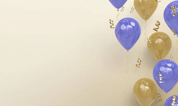 Lekkie Tło Realistyczne Niebieskie Złote Balony Celebration Render — Zdjęcie stockowe