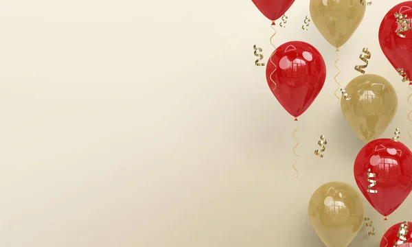 Ljus Bakgrund Med Realistiska Röda Och Guld Ballonger Firande Render — Stockfoto