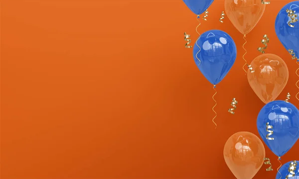 Narancs Háttér Realisztikus Kék Narancssárga Léggömbök Ünnepi Render — Stock Fotó