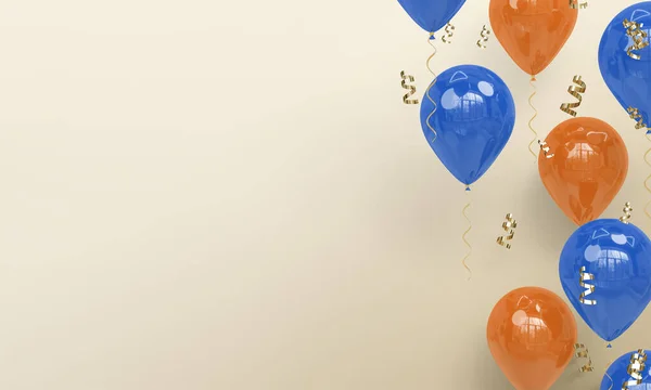 Lekkie Tło Realistyczne Niebieskie Pomarańczowe Balony Celebration Render — Zdjęcie stockowe