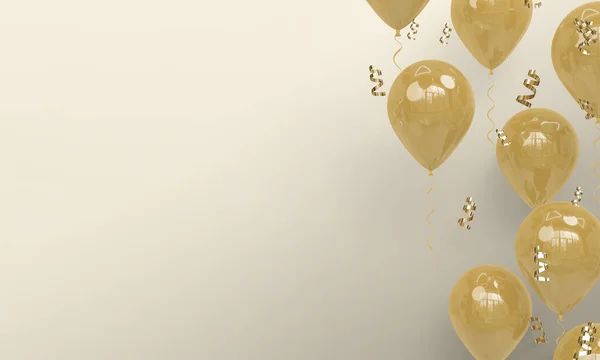 Light Background Realistic Gold Balloons Celebration Render — Stock Photo, Image
