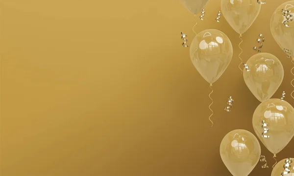 Guld Bakgrund Med Realistiska Guld Ballonger Firande Render — Stockfoto