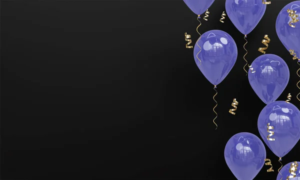 Fond Noir Avec Réaliste Ballons Violets Célébration Render — Photo