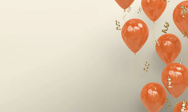 Ljus Firande Bakgrund Med Realistiska Orange Ballonger Render — Stockfoto