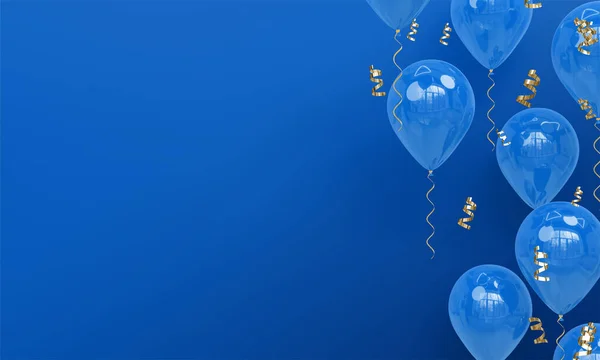 Fond Célébration Bleu Avec Ballons Bleus Réalistes Render — Photo