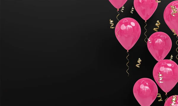 Czarne Tło Uroczystości Realistyczne Różowe Balony Render — Zdjęcie stockowe