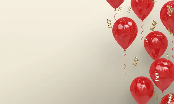 Light Background Realistic Red Balloons Celebration Render — Stock Photo, Image