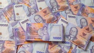 Endonezya 'nın 10000 Rupiah Banknotu Yüzeye Dağılmış