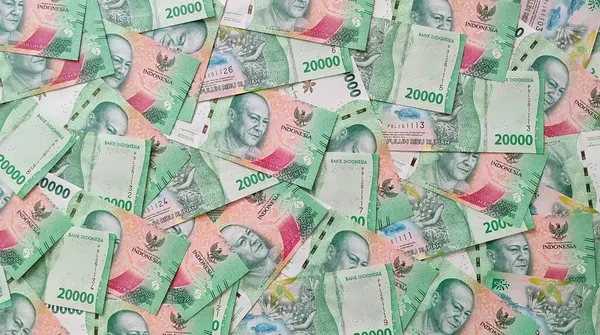 Endonezya Yığını 20,000 Rupiah Banknotları Bir Yüzeye Dağılmış