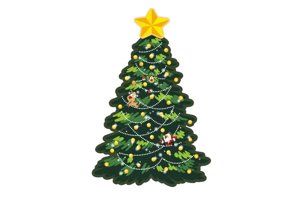 Gyönyörű Karácsonyfa Elszigetelt Fehér Háttér Illusztráció Design Stílus — Stock Fotó