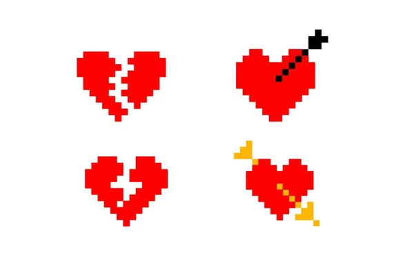 Piksel Kalp Simgesini Retro Stil Ile Ayarladı Klasik Aşk Sembolü — Stok fotoğraf