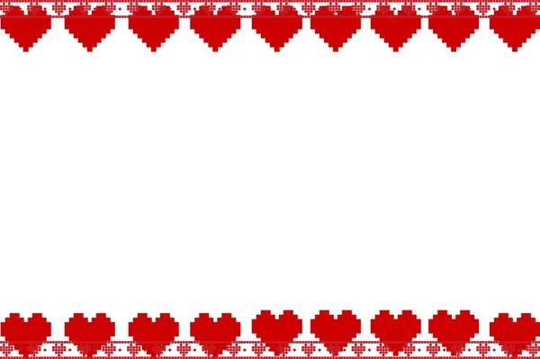 Red Pixel Heart Pattern White Background Illustration Design Style — Stock Photo, Image