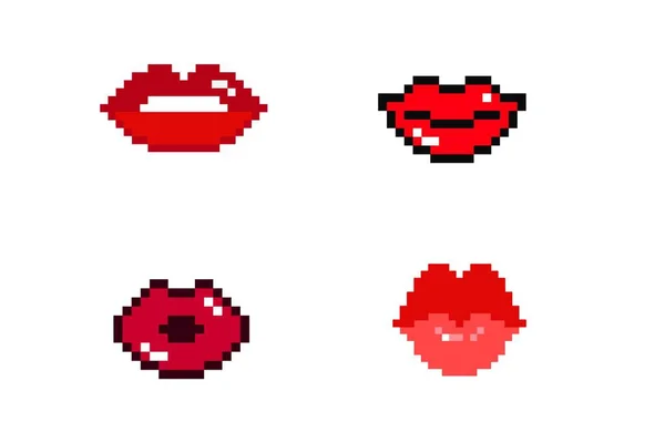 Röda Läppar Pixel Ikonen Vit Bakgrund Illustration Design — Stockfoto