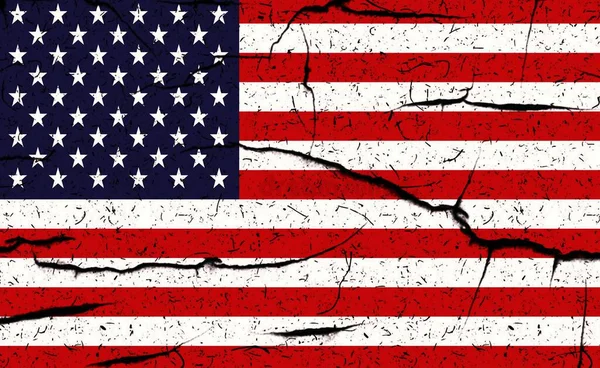 Флаг Соединенных Штатов Америки Прочной Стене Полной Царапин Метафора Проблемы — стоковое фото