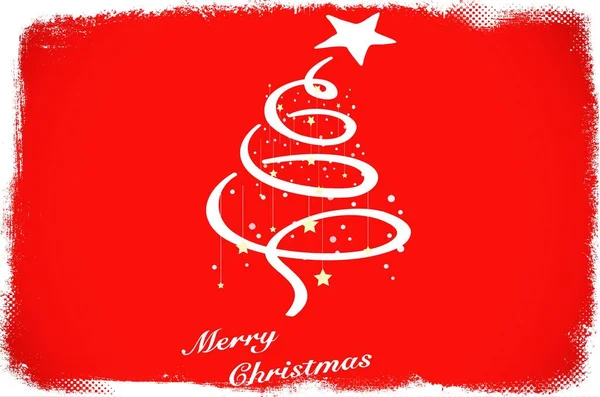 赤の休日の木とヴィンテージクリスマスカード — ストック写真