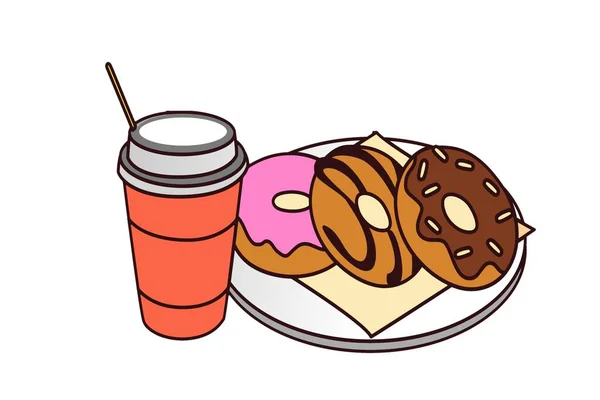 Kaffee Plastikbehälter Mit Süßem Donut Auf Weißem Hintergrund — Stockfoto