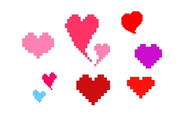 Set Pixel Hearts Bit Elszigetelt Illusztráció Tervezés — Stock Fotó