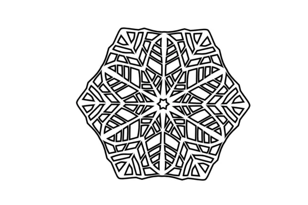 Κυκλικό Συμμετρικό Πρότυπο Εκτύπωσης Λουλουδιών Χειροποίητο Γραμμικό Απομονωμένο Λευκό Φόντο — Φωτογραφία Αρχείου